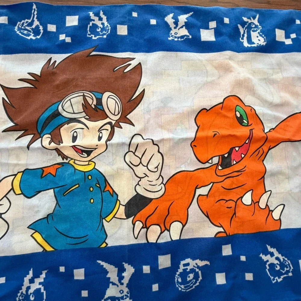 Vintage Digimon Tai Agumon Pillowcase Blue Bedding Y2K 90s